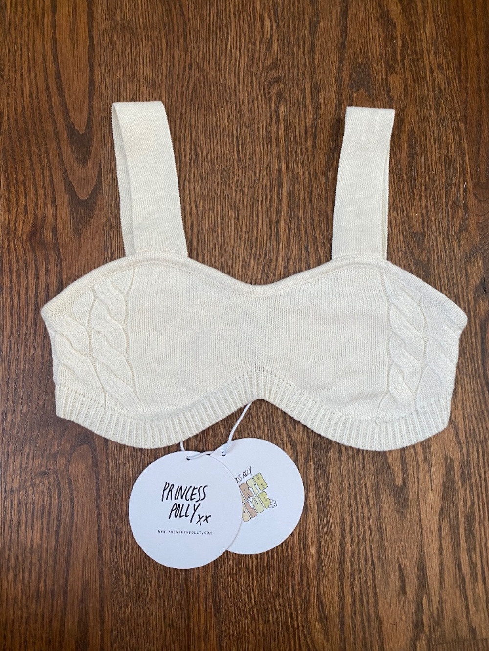 Princess Polly Cable Knit Bustier Crop Top Cream S/M NWT